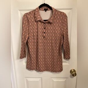 Talbots Orange, Brown and Black Patterned Blouse